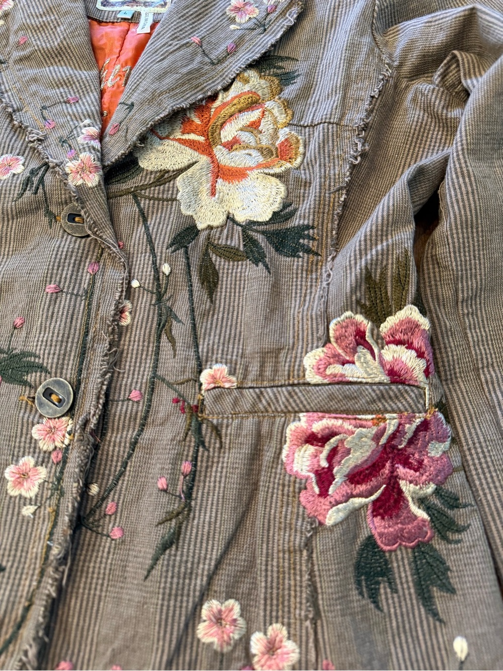 🍒Whimsy Floral Embroidered plaid jacket. Distressed fairy grunge Paparazzi BIZ - Picture 3 of 11